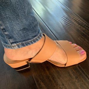 Ann Taylor liv leather block heel sandals tan colored
